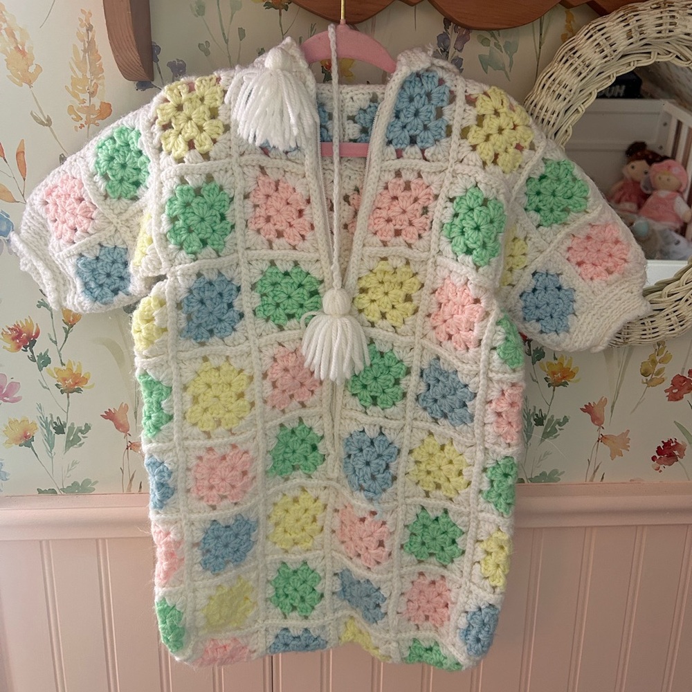 Vintage crochet granny squares bunting suit sleep bag